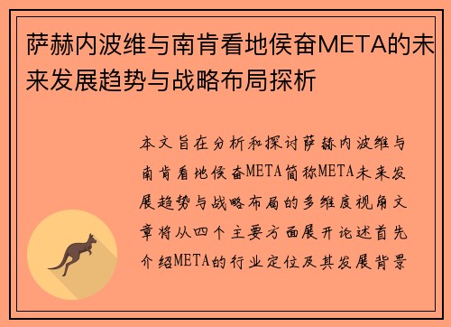 萨赫内波维与南肯看地侯奋META的未来发展趋势与战略布局探析